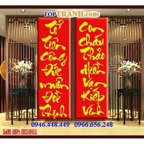 Tranh gắn đá câu đối đỏ